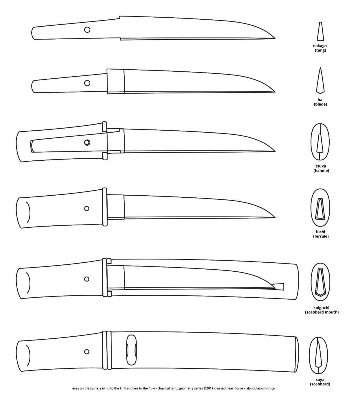 Playful tanto knife coloring page