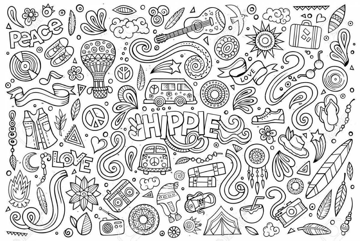 Glowing hippie coloring page