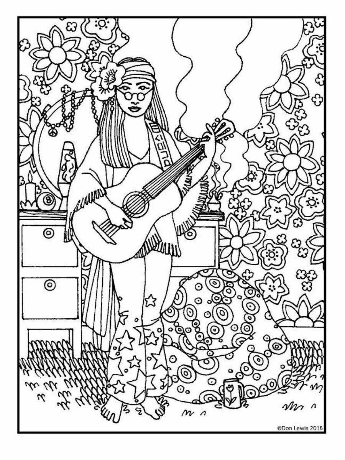 Great hippie coloring book