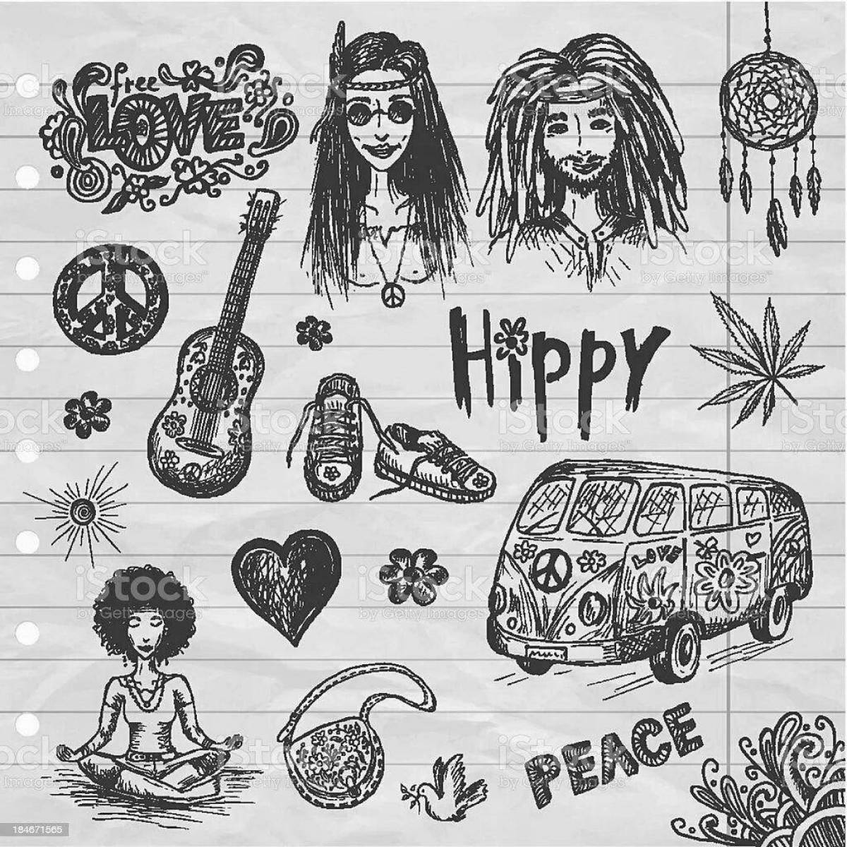 Cute hippie coloring page