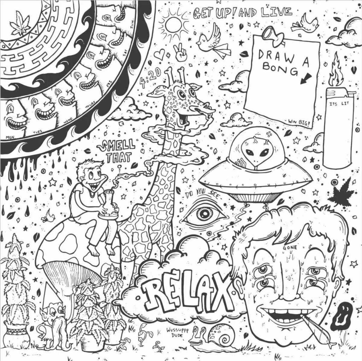 Clockwork hippie coloring page