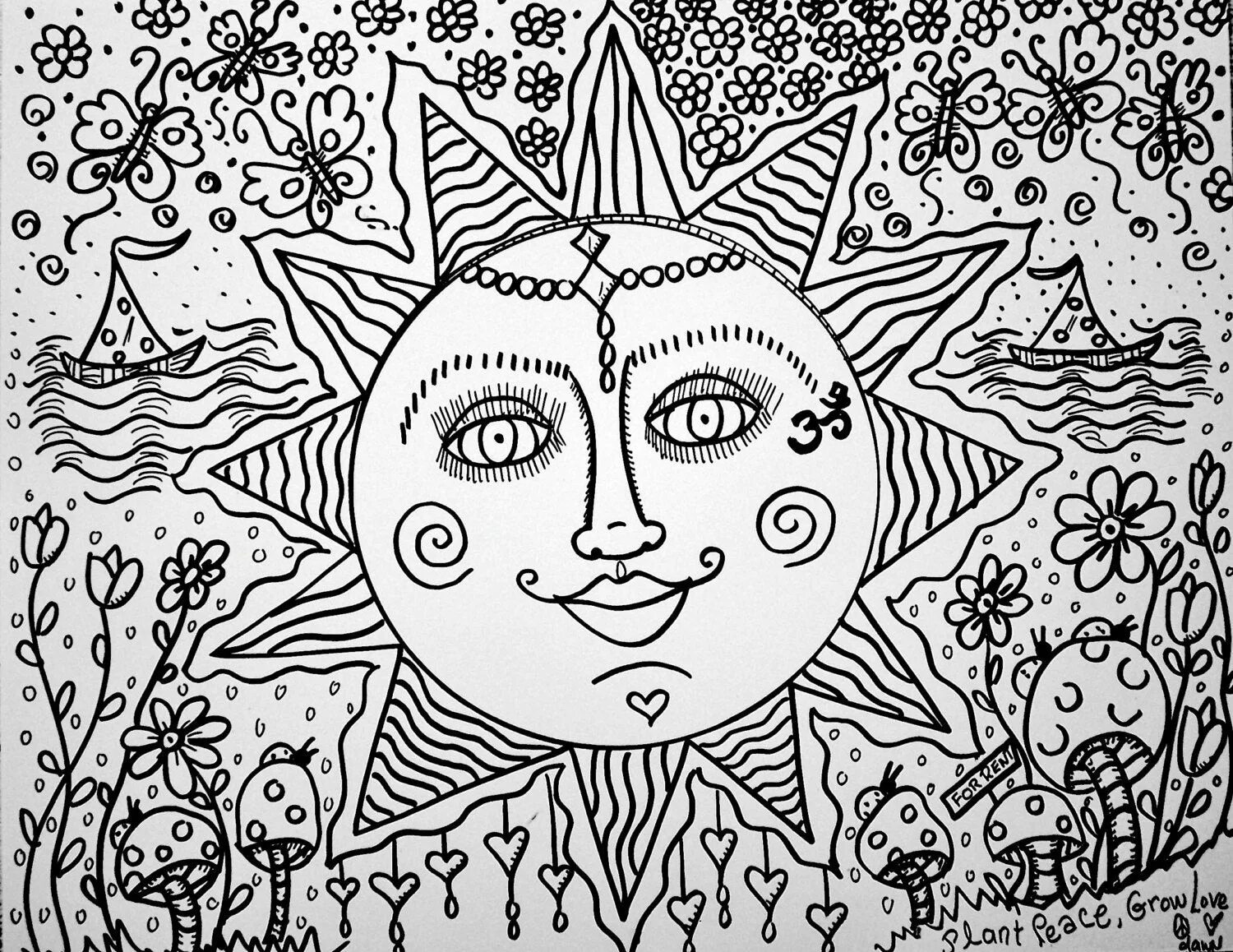 Relaxing hippie coloring book
