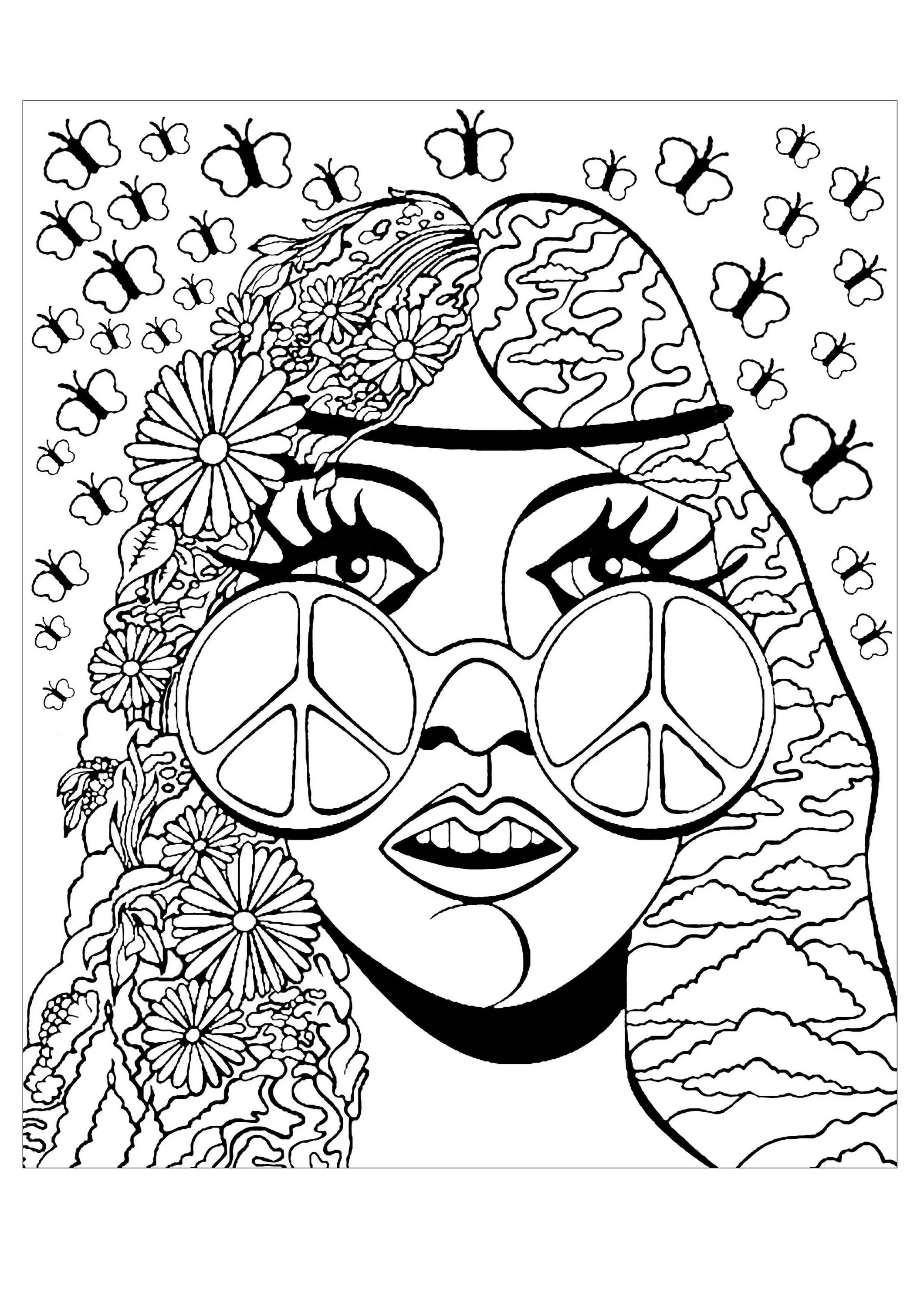 Ecstatic hippie coloring page