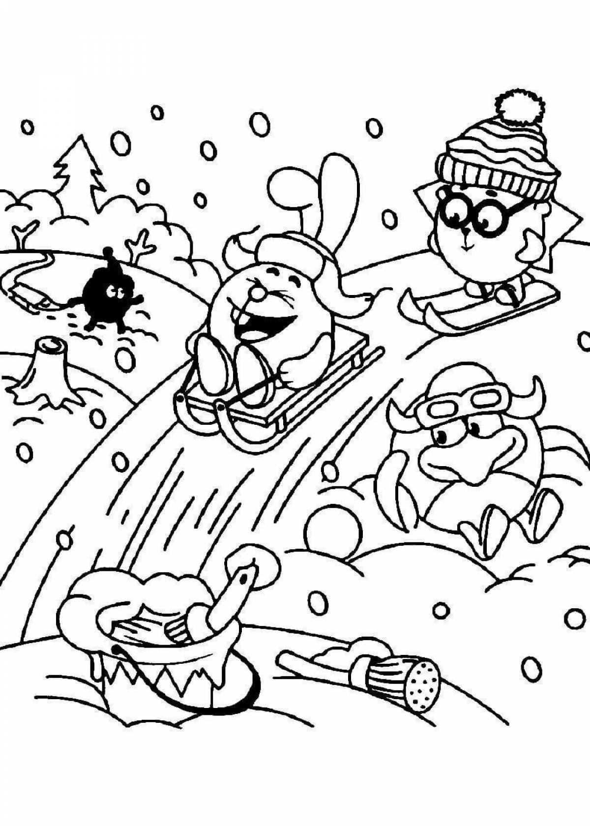 Comic coloring winter cartoons