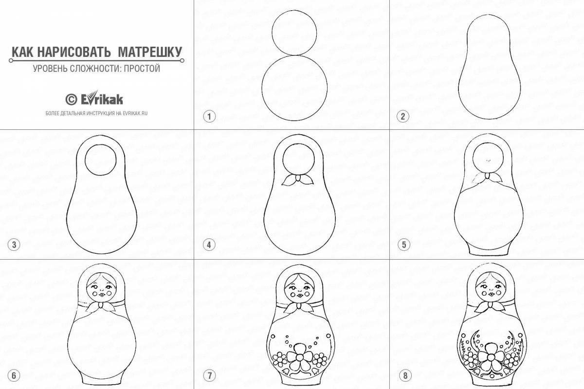 Coloring book glowing matryoshka