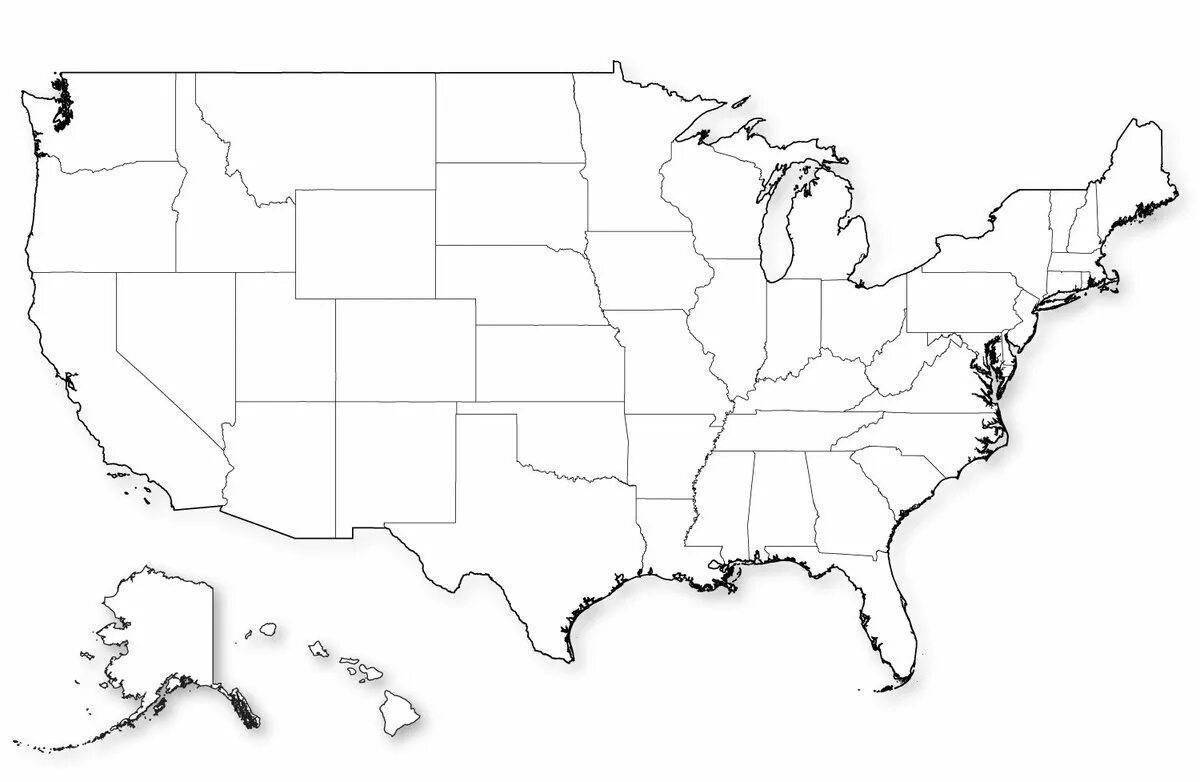 Карта сша черно белая