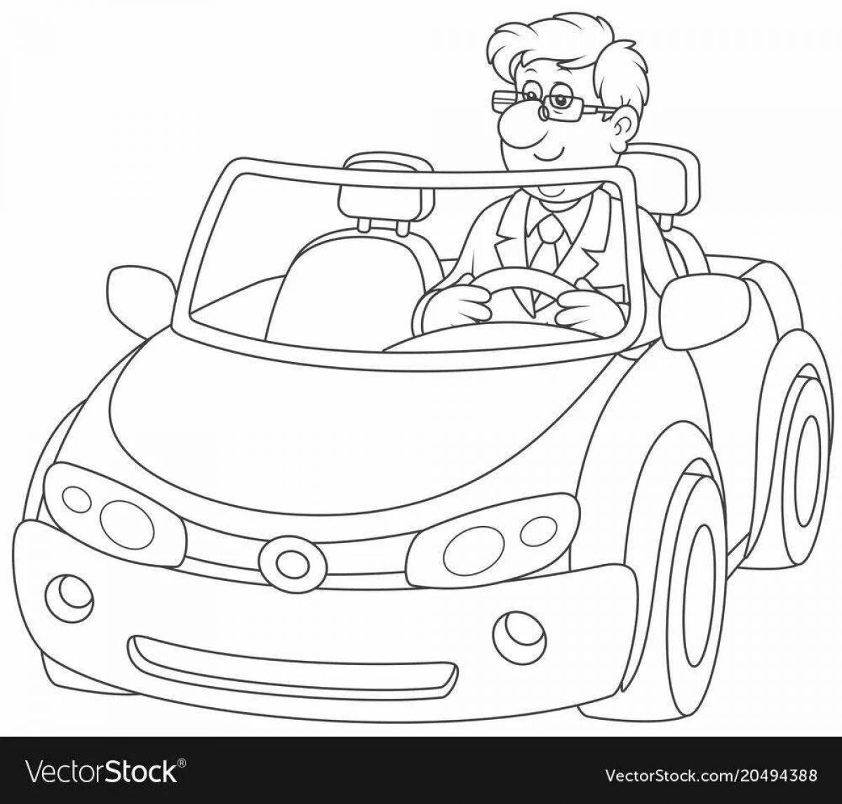 Раскраска машина и шофер для детей