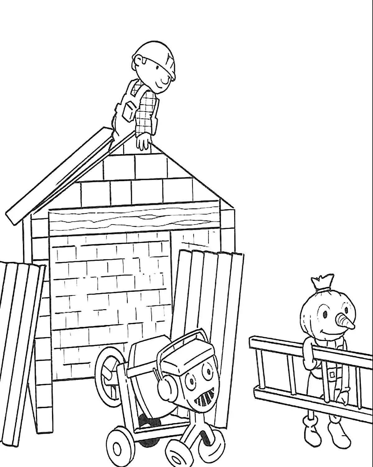 Colorful house building coloring page