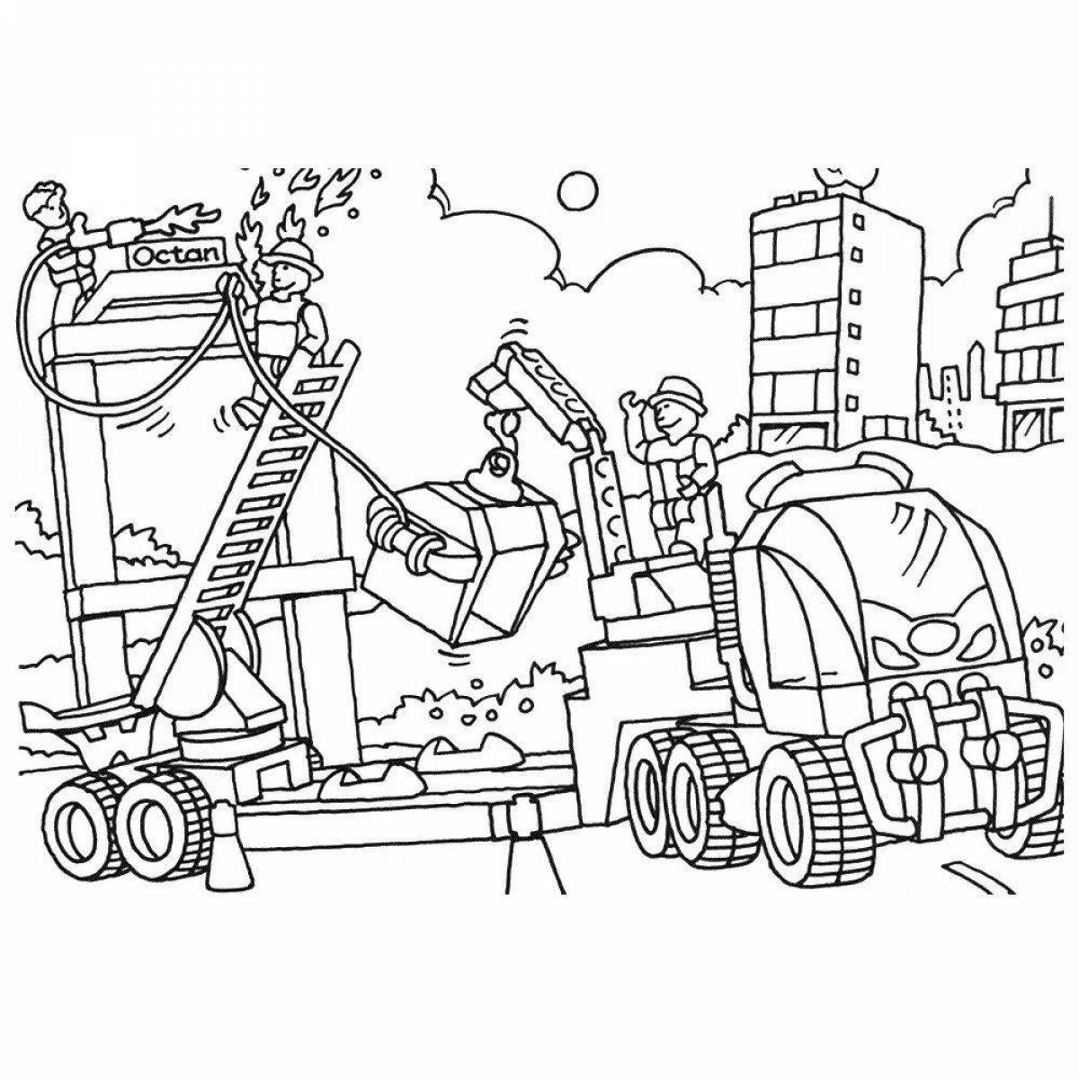 Playful house building coloring page