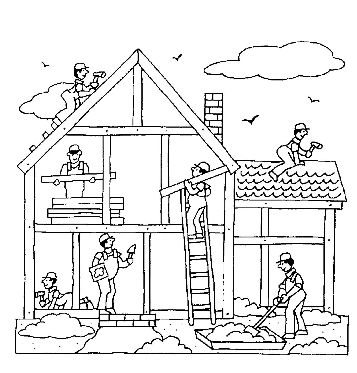 Color-marvelous building a house coloring page