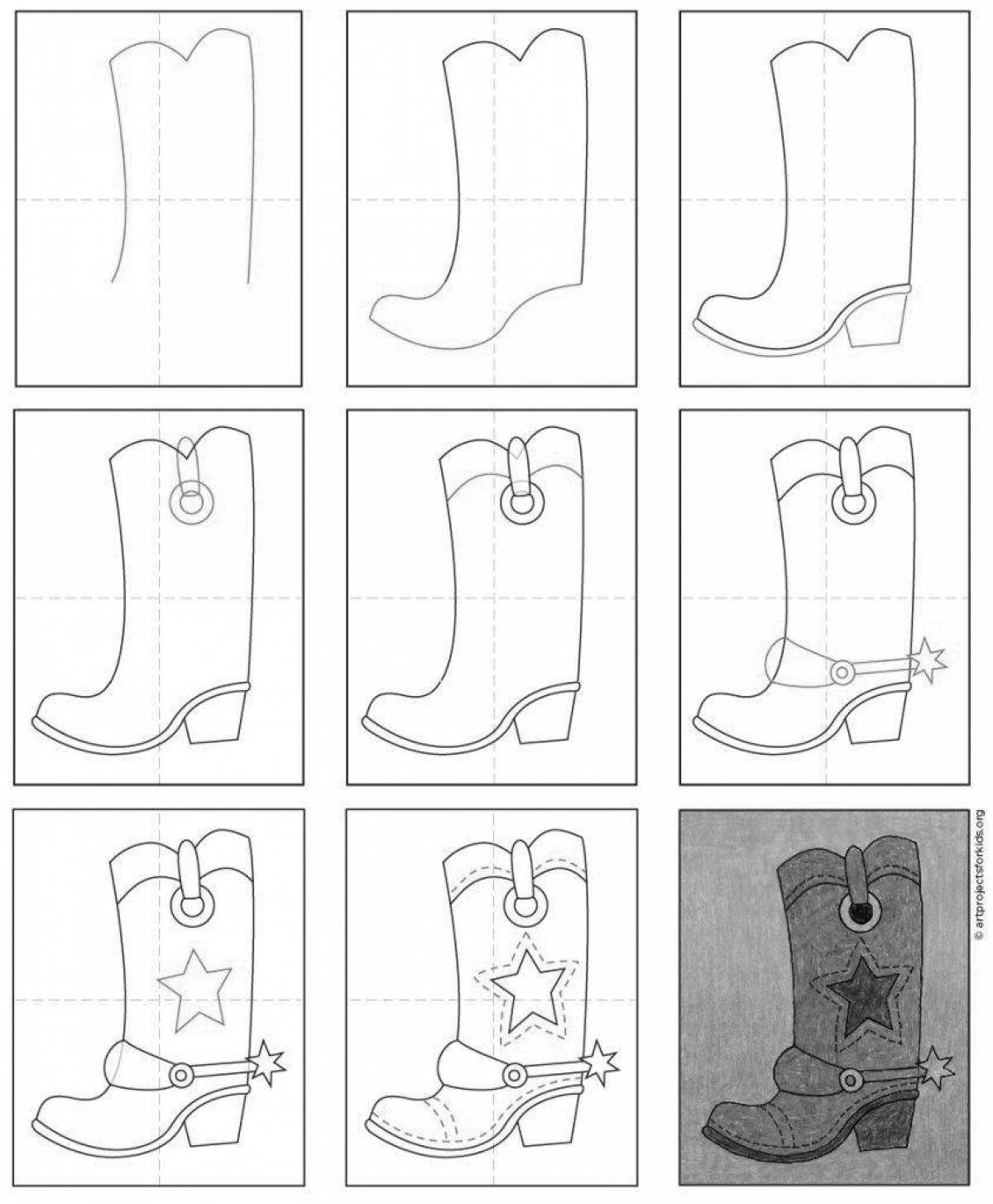 Coloring page majestic walking boots