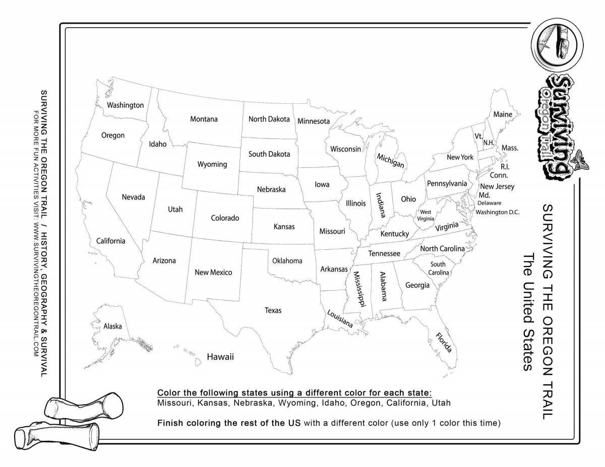 Coloring detailed map of usa