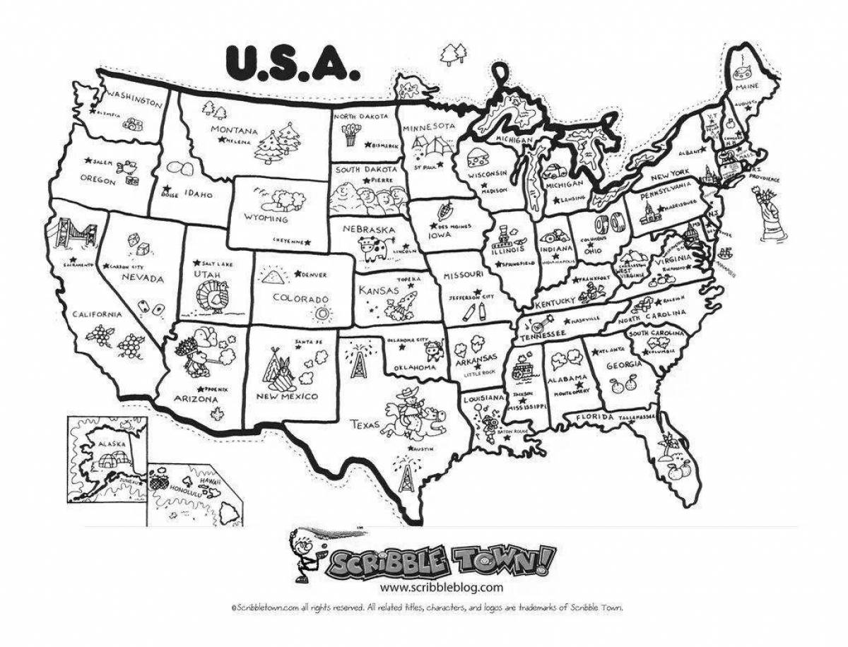 Charming usa map coloring book
