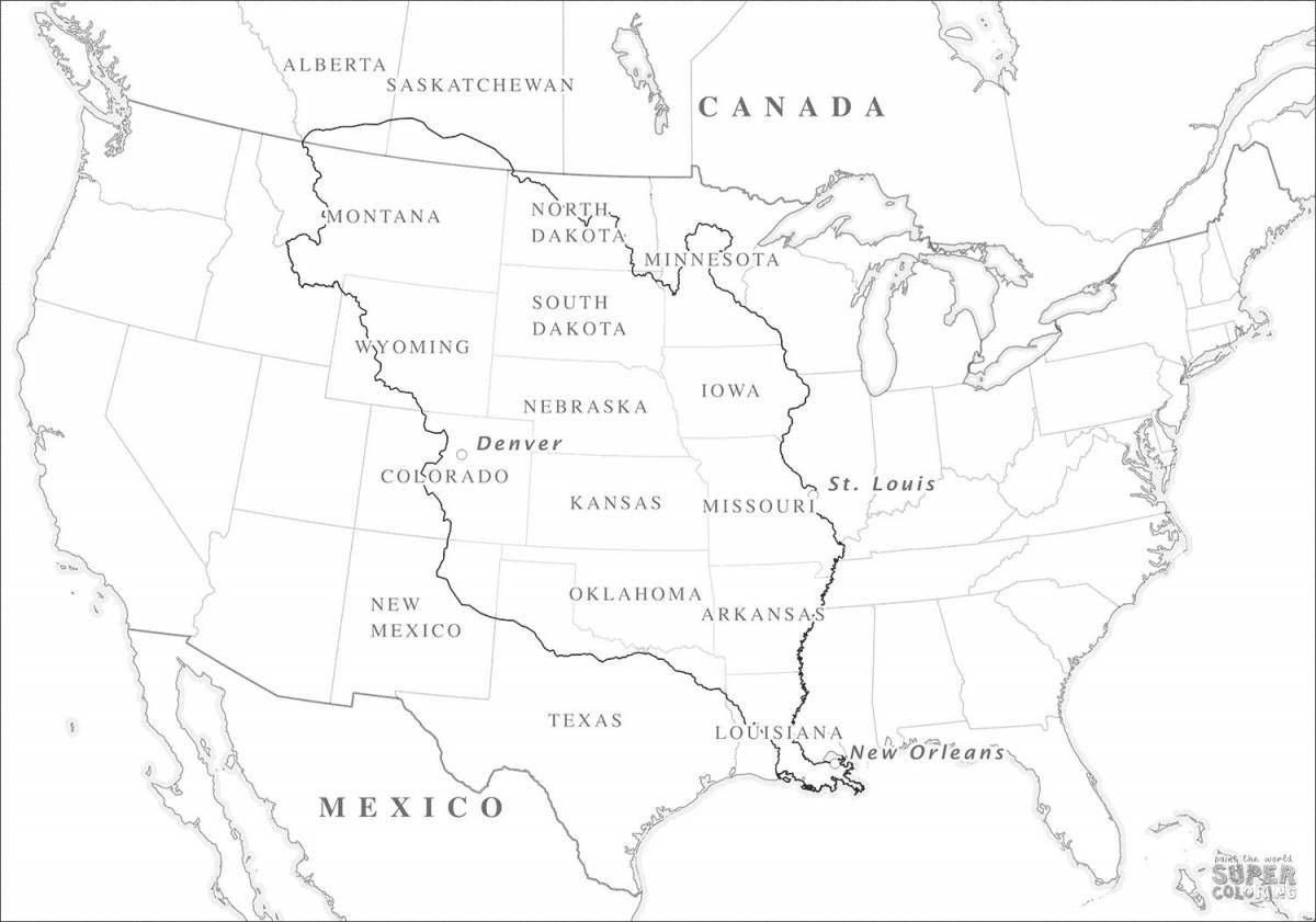 Delightful usa map coloring page