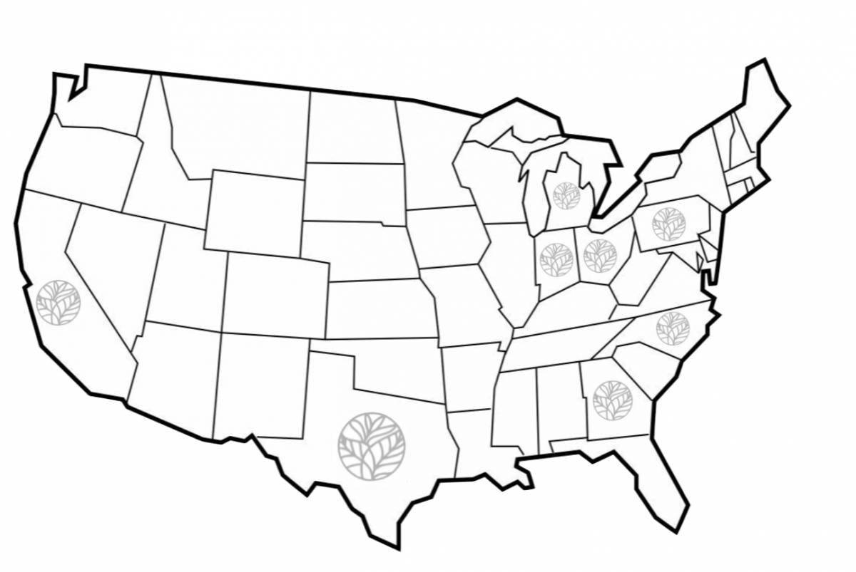 Coloring page animated map of usa