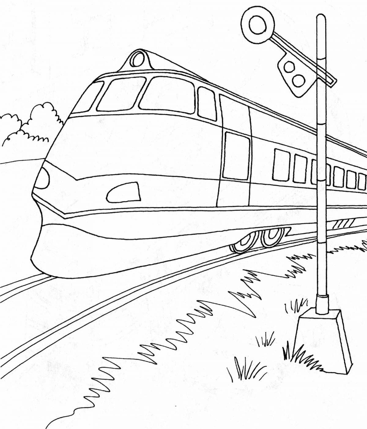 Красочная страница раскраски железнодорожного переезда