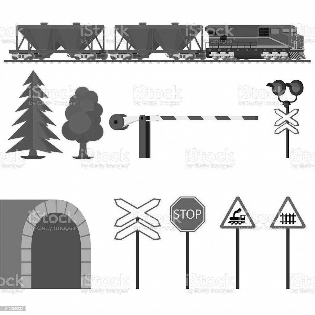 Coloring page happy railroad crossing