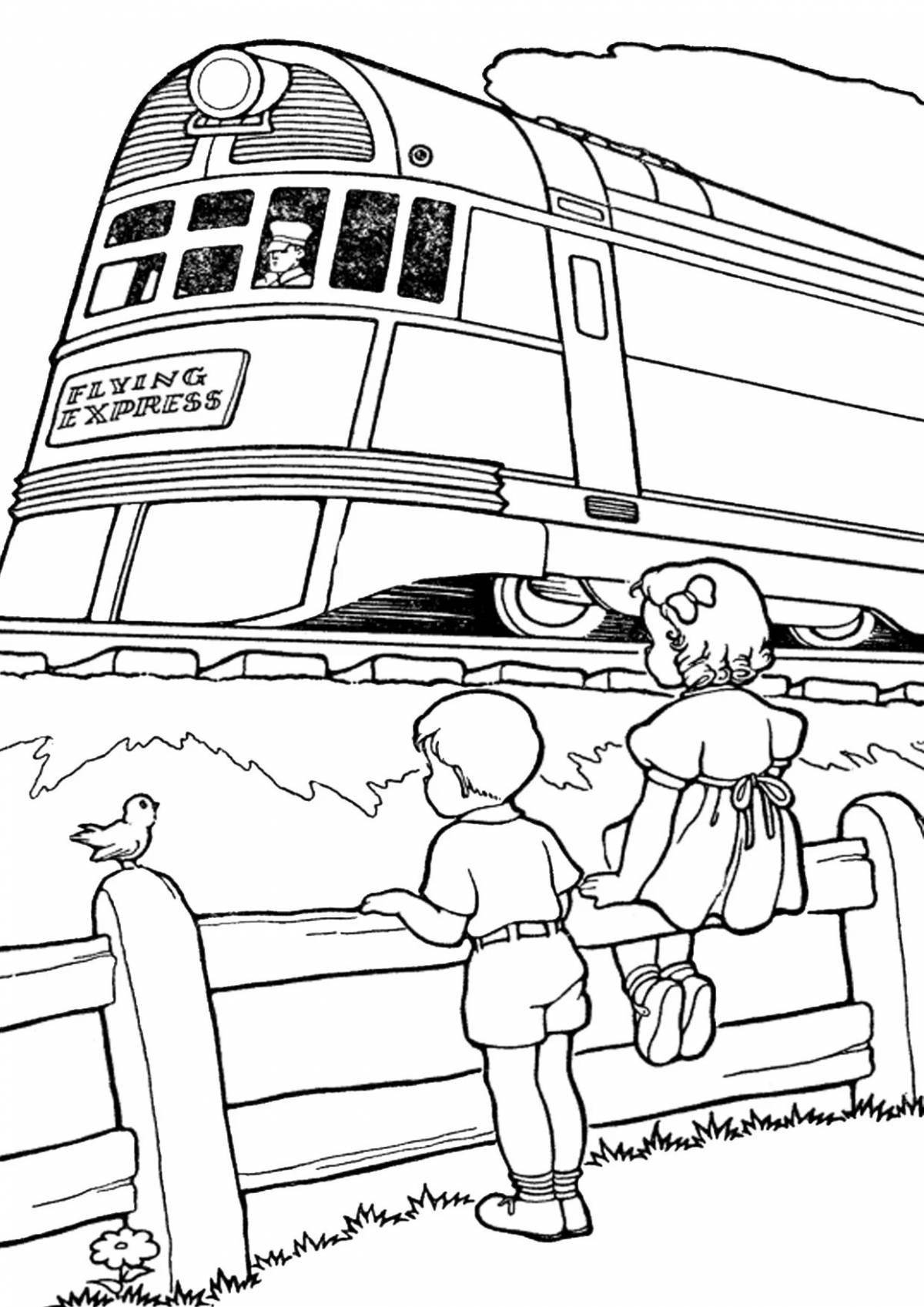 Coloring book funny railroad crossing