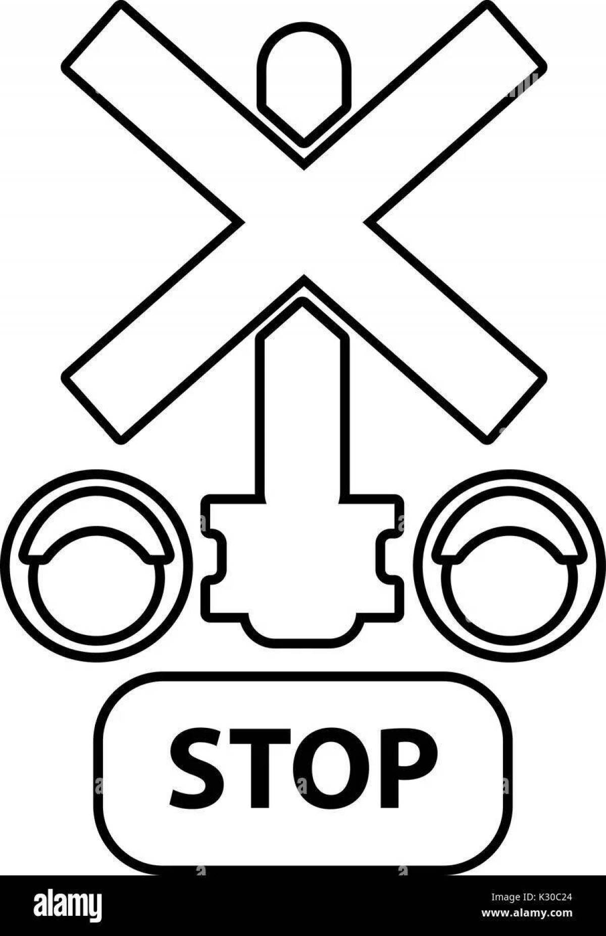 Coloring page striking railroad crossing