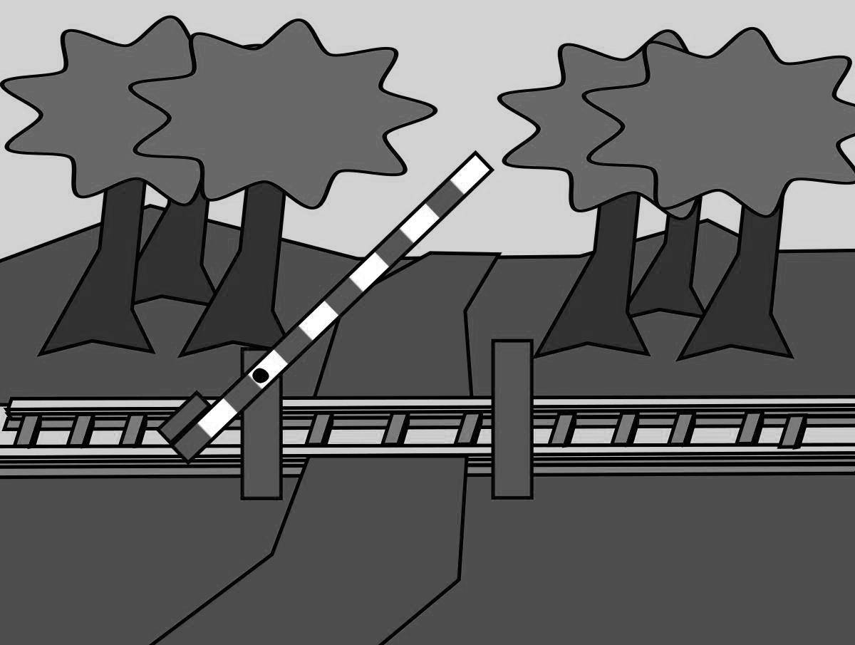 Railroad crossing coloring page, color saturated