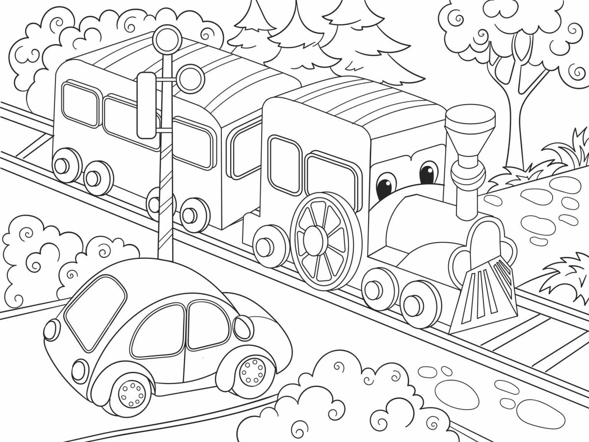Colored luminous railroad crossing coloring book