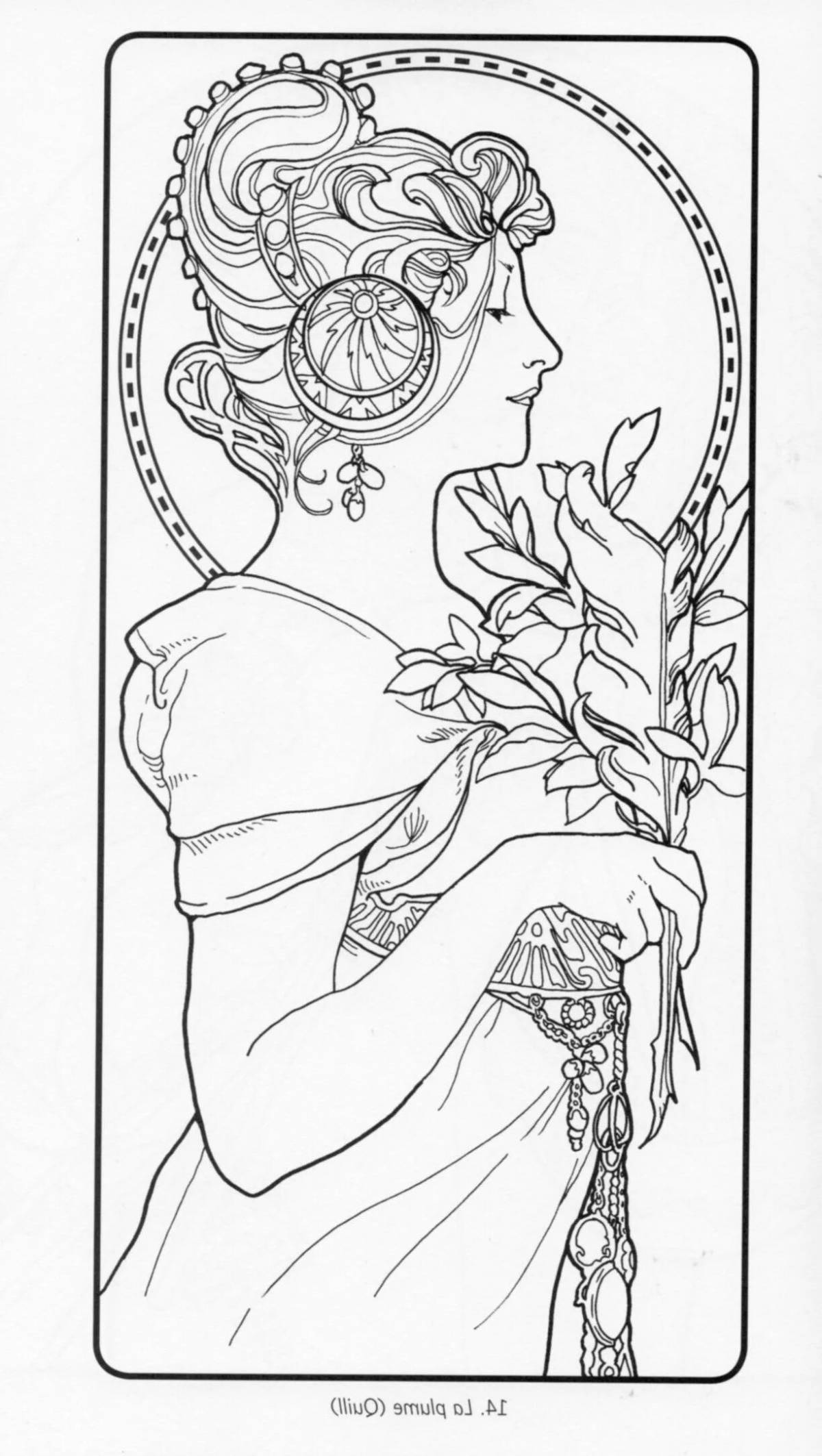 Glorious Alphonse Mucha coloring page