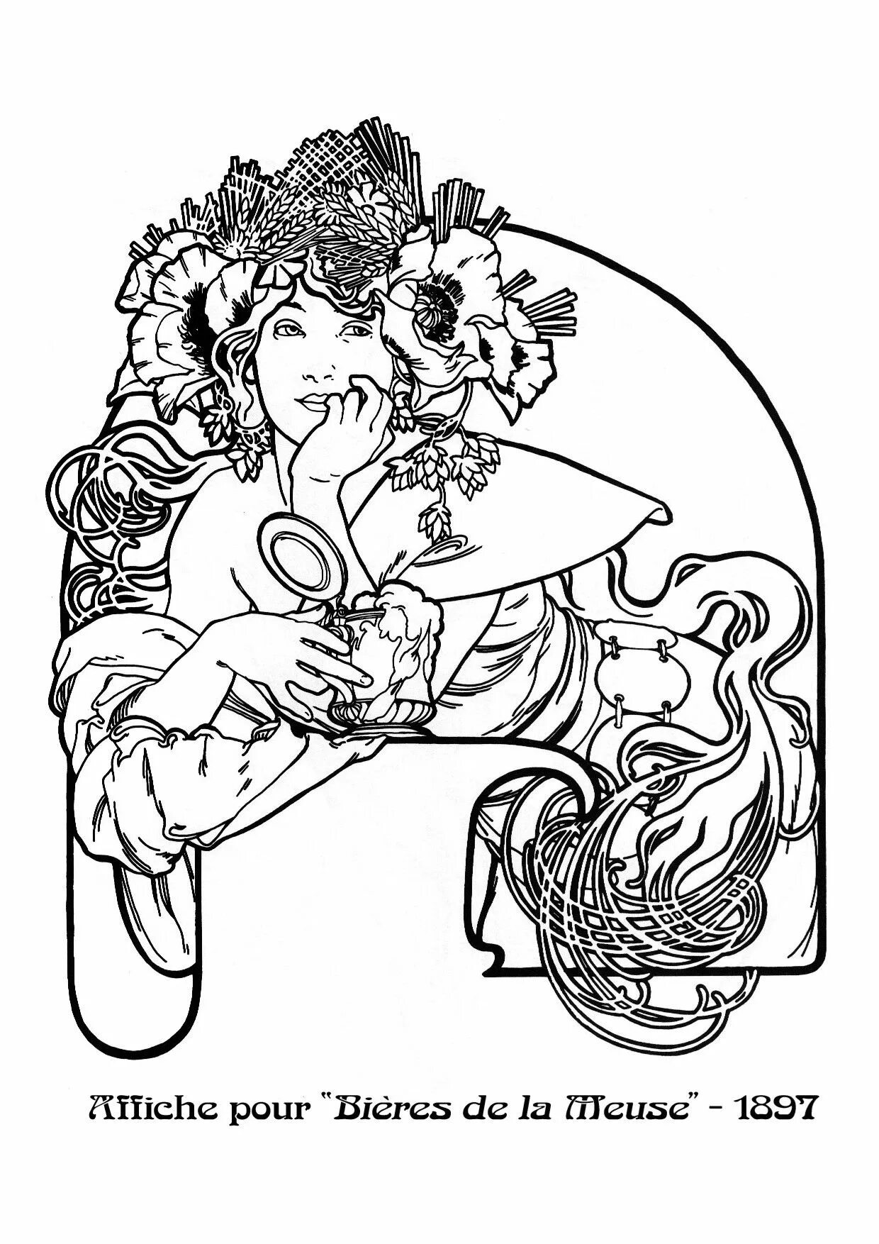Colorful Alphonse Mucha coloring book