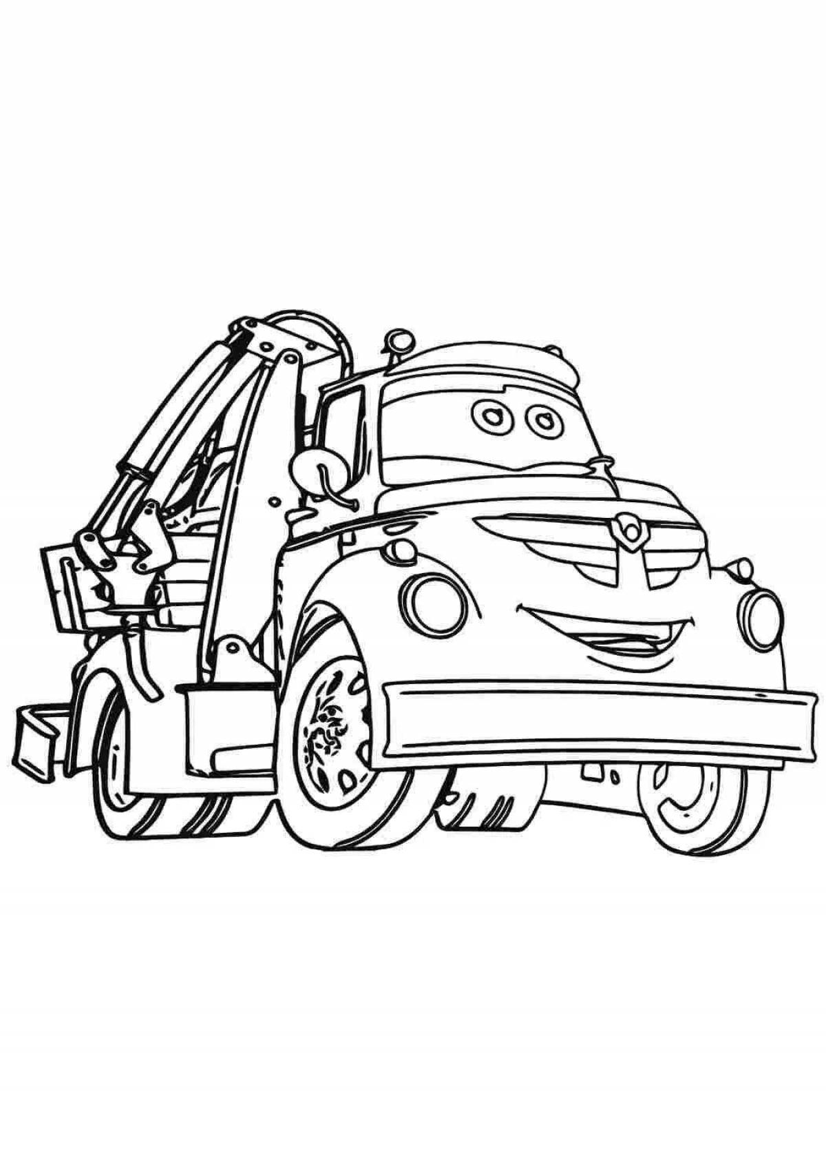 Coloring book animated tow truck tom