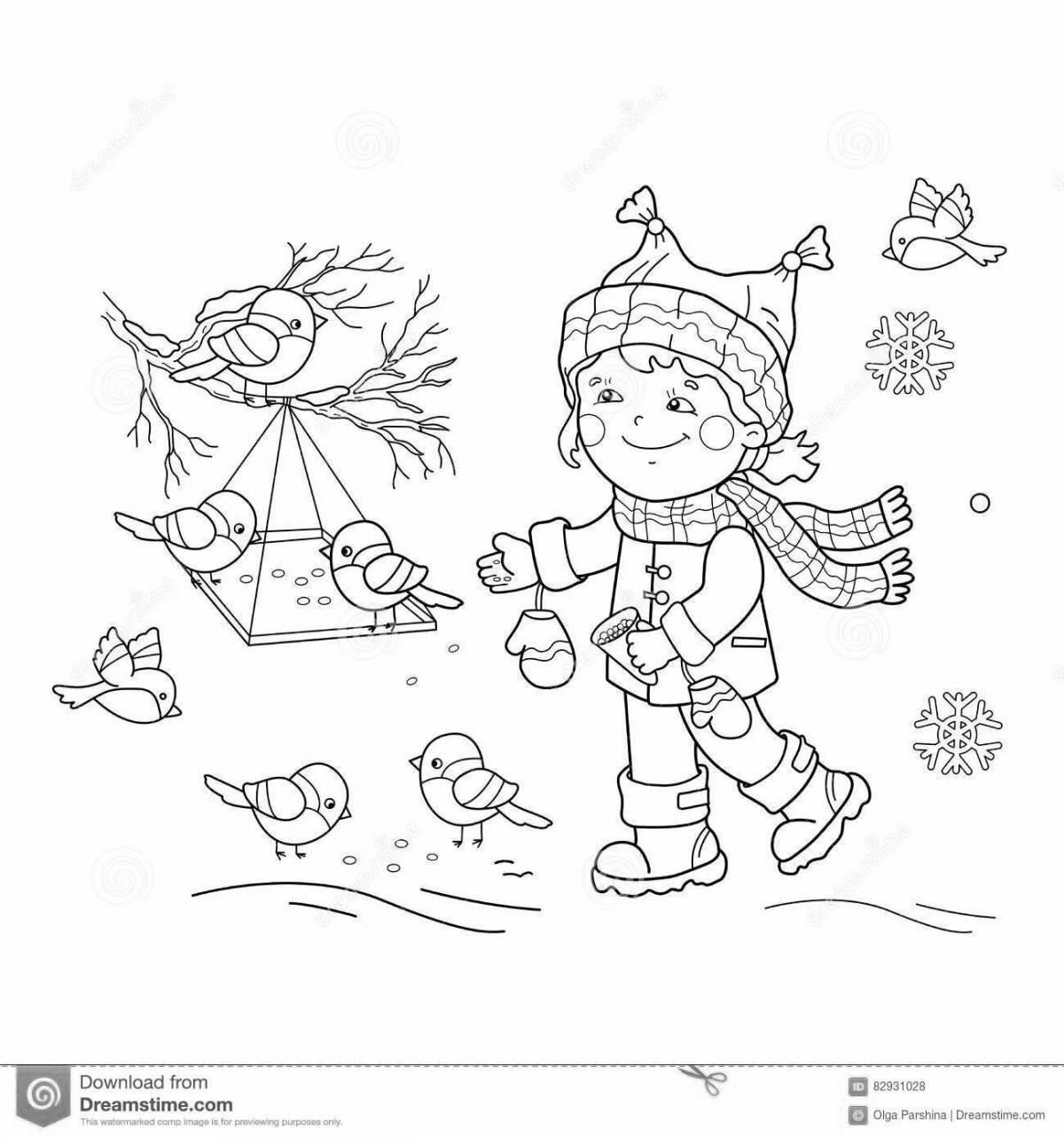 Photo Feed the birds coloring book