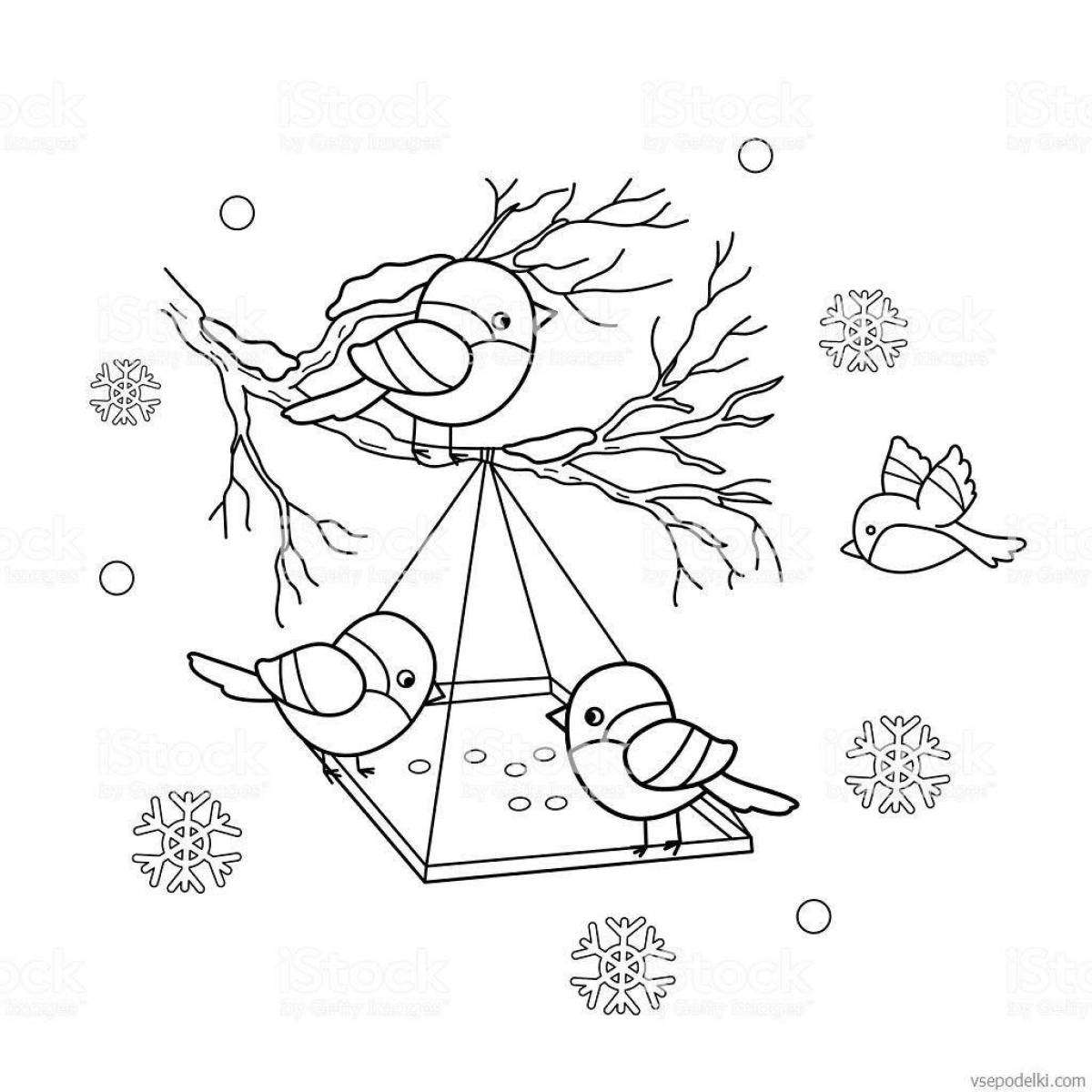 Feed the birds playful coloring page