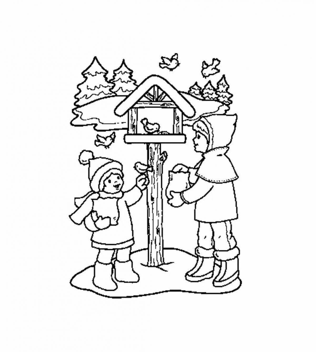 Feed the birds blissful coloring page