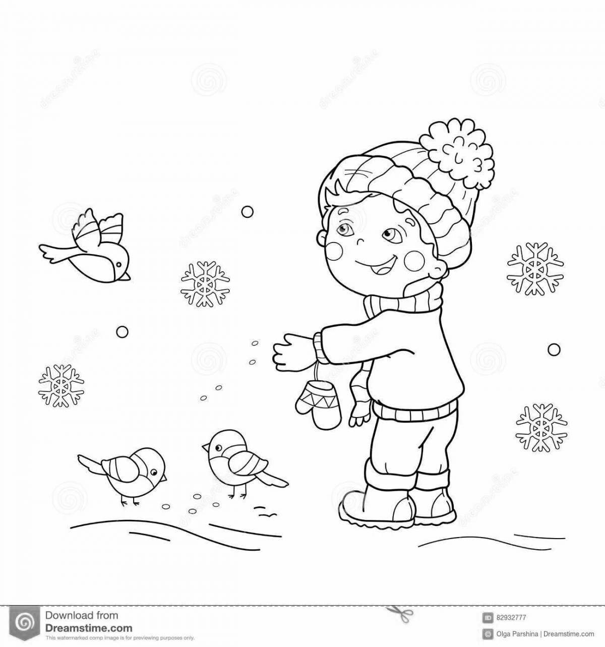 Photo Tempting bird feed coloring page