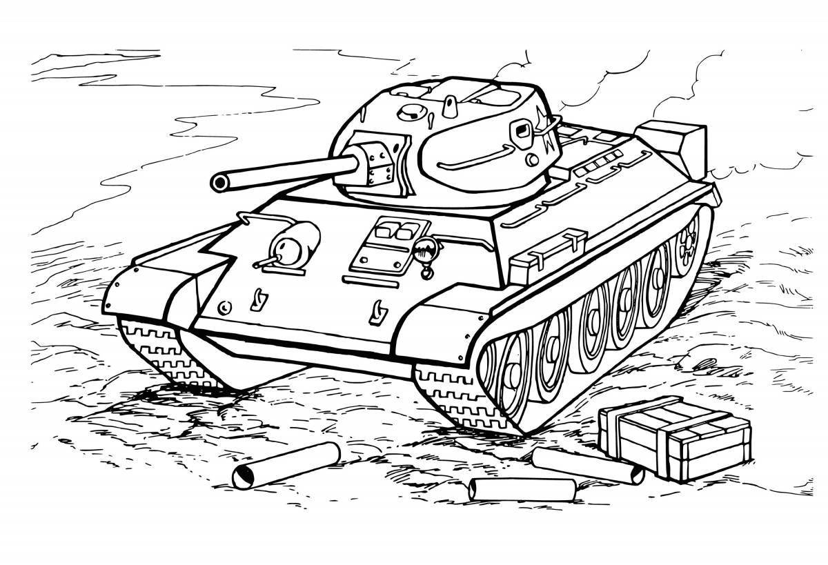 Coloring page decorated Russian tanks