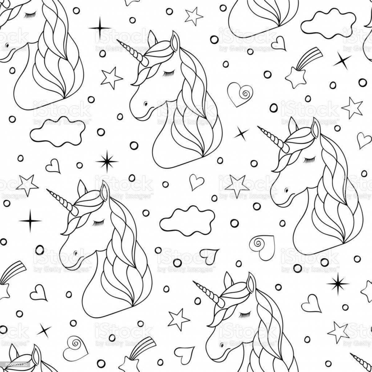 Majestic coloring of many unicorns