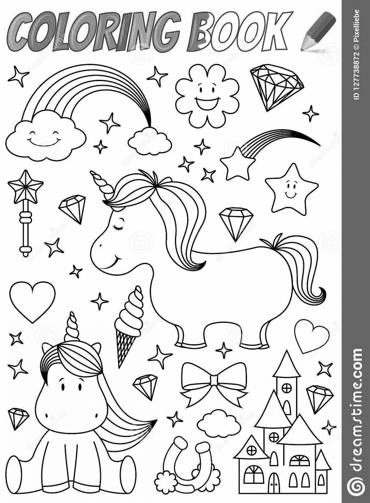 Glitter coloring book with lots of unicorns