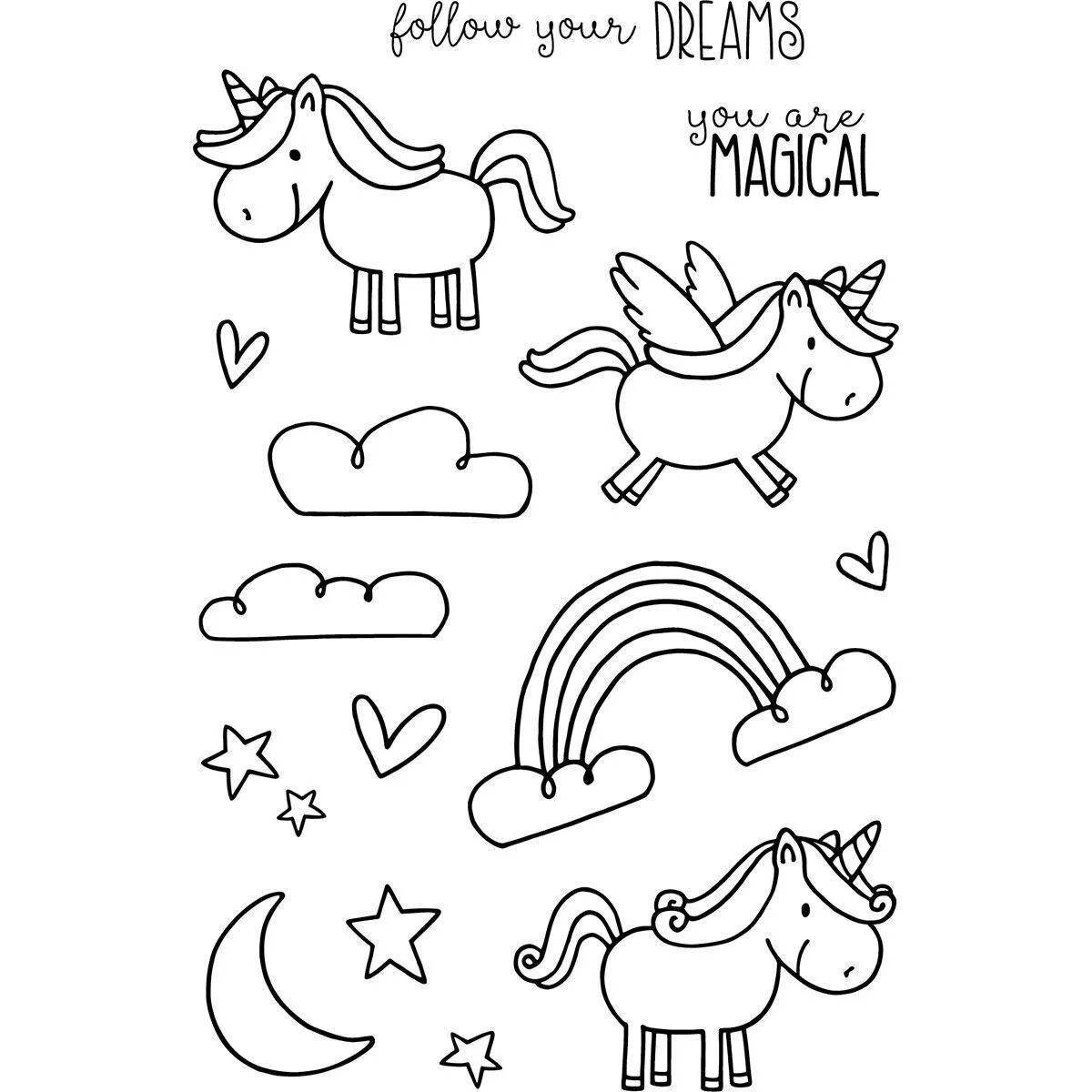 Dreamy coloring of many unicorns