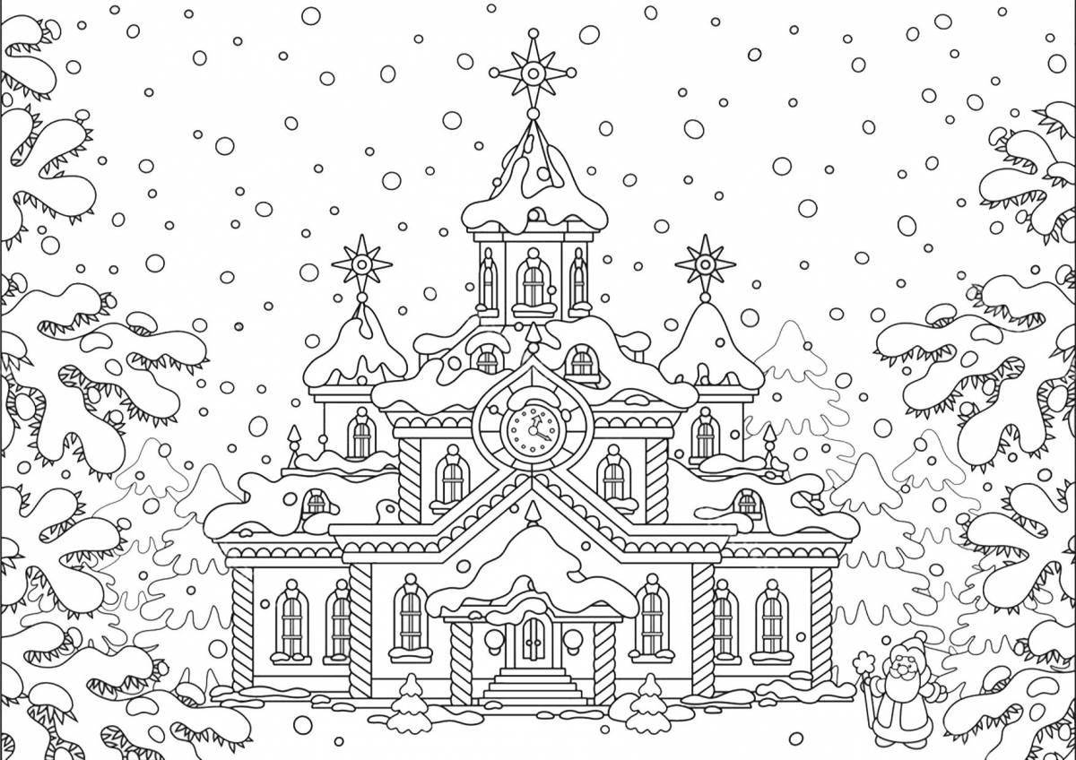 Coloring book blooming Russian winter