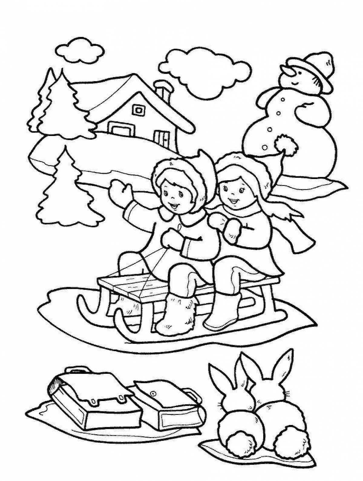 Exquisite winter day coloring book