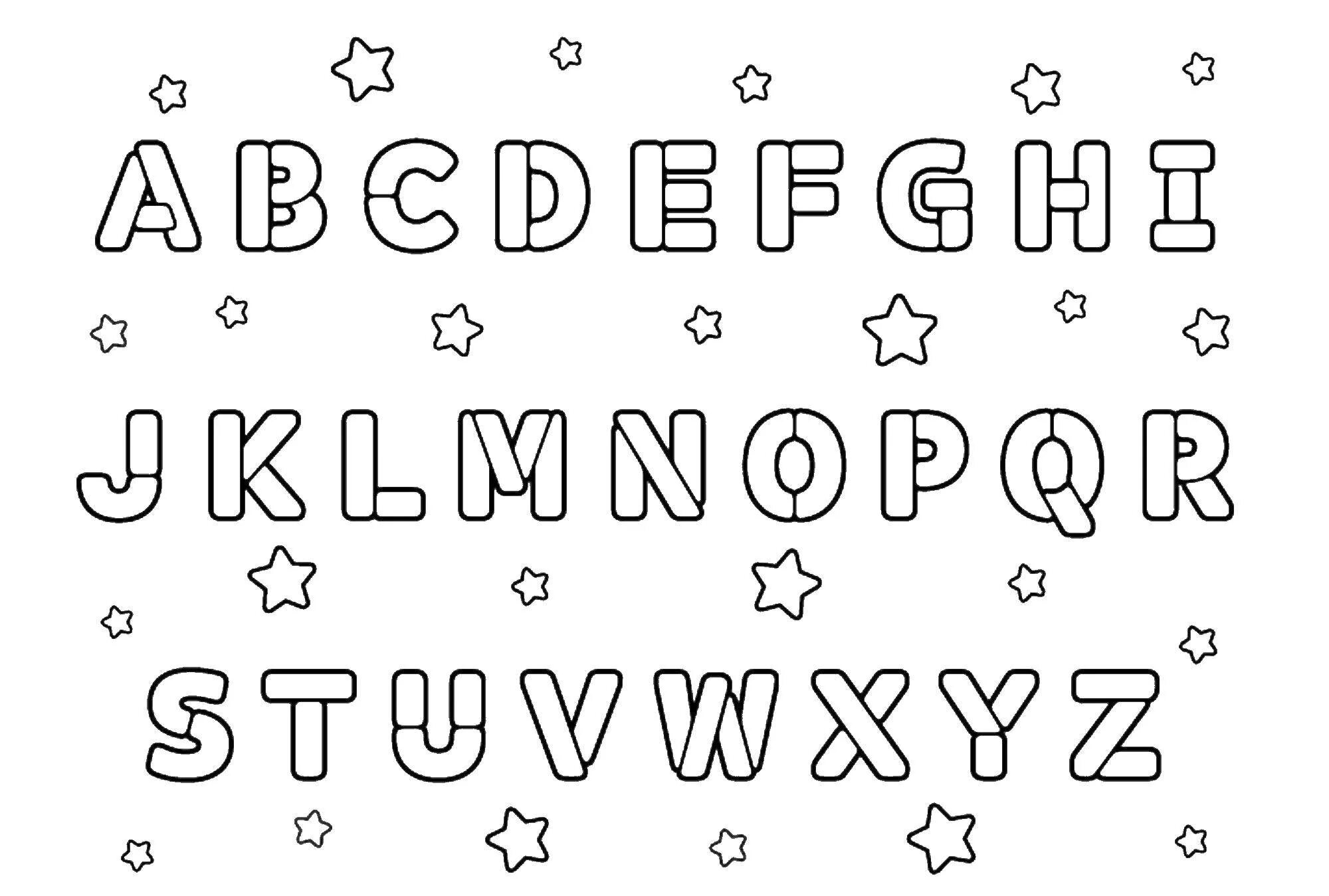 Colorful glowing alphabet knowledge coloring page