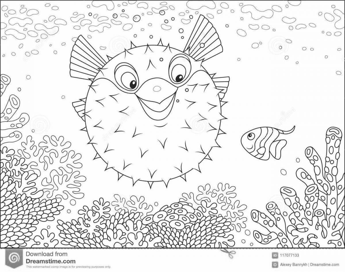 Joyful coloring hedgehog fish