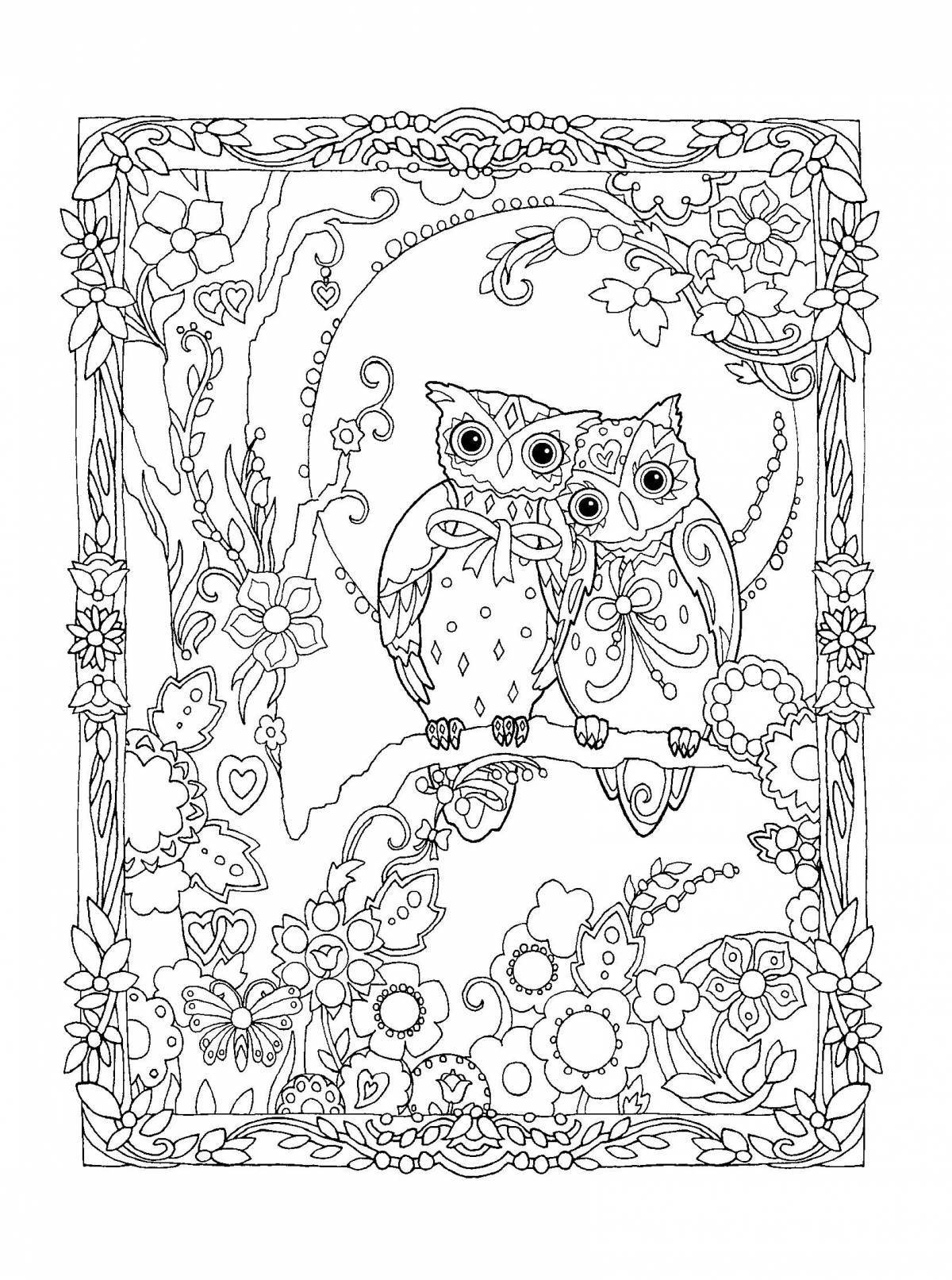 Colorful anti-stress owls coloring book