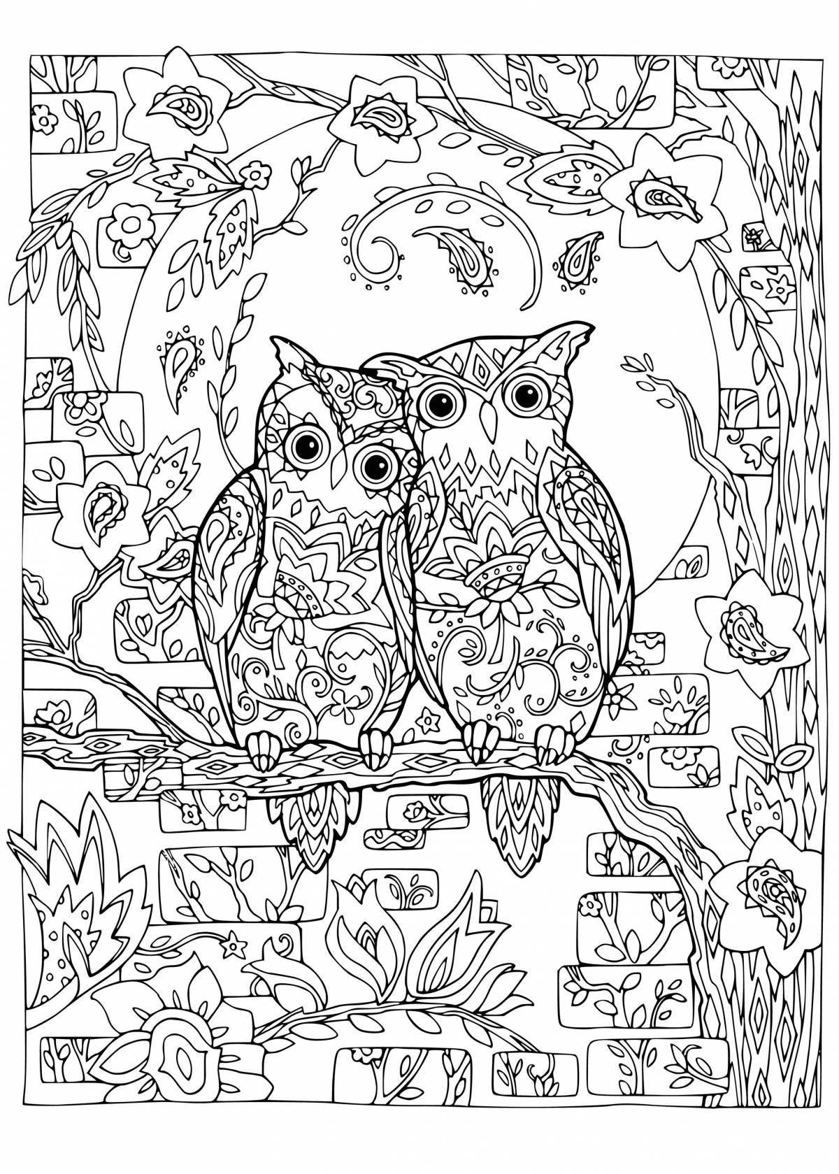 Coloring book joyful anti-stress owls