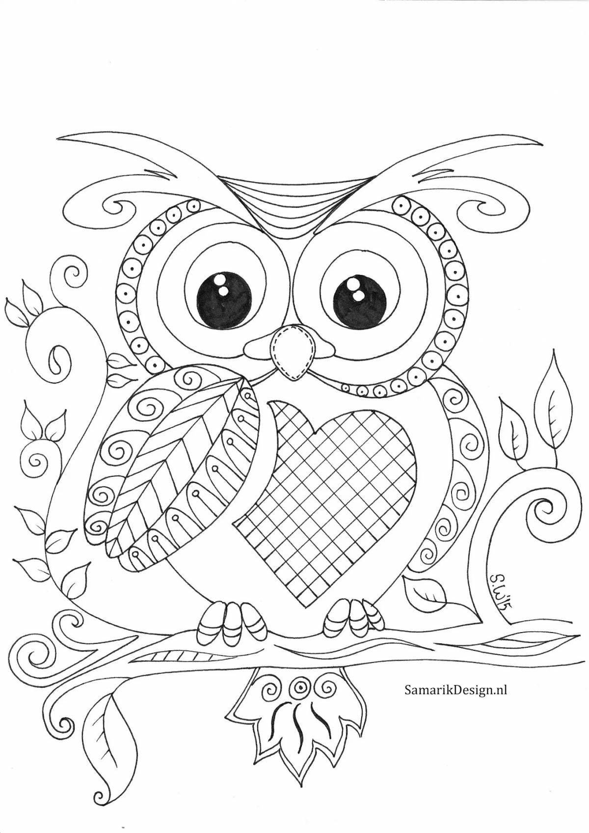 Coloring book quirky anti-stress owls