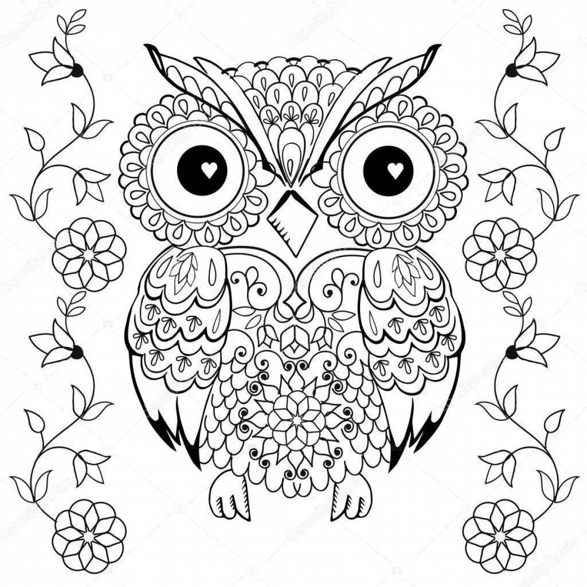 Coloring book playful anti-stress owls