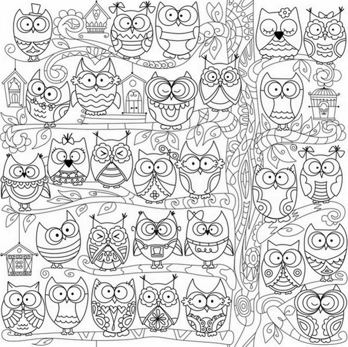 Coloring book gorgeous anti-stress owls