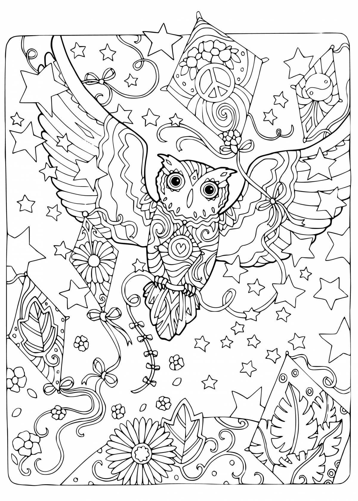 Coloring book shining anti-stress owls