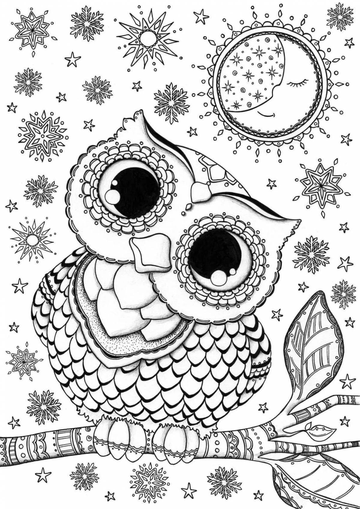 Adorable anti-stress owl coloring pages