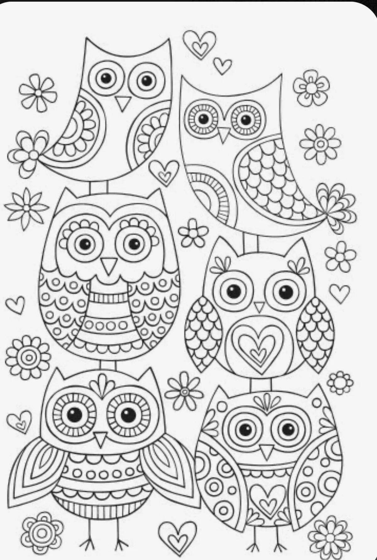 Coloring cute anti-stress owls