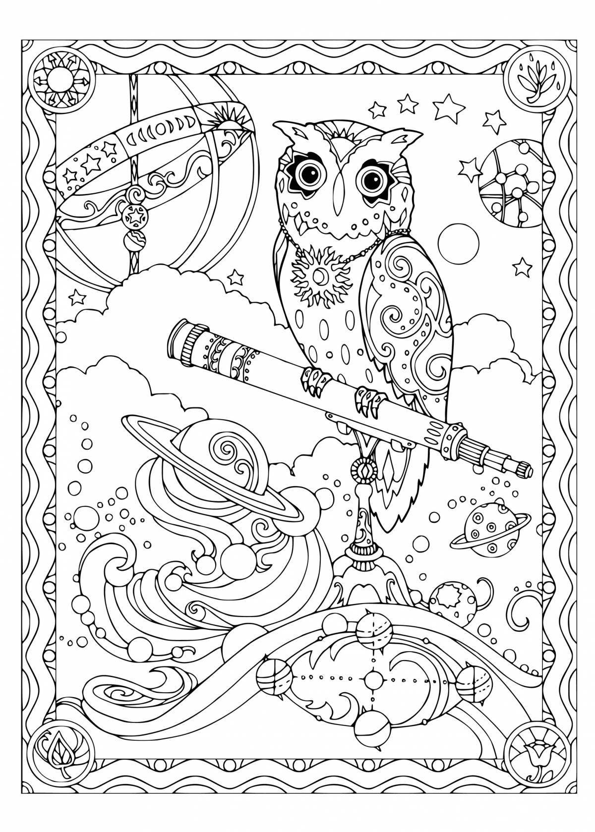 Glitter anti stress owl coloring book