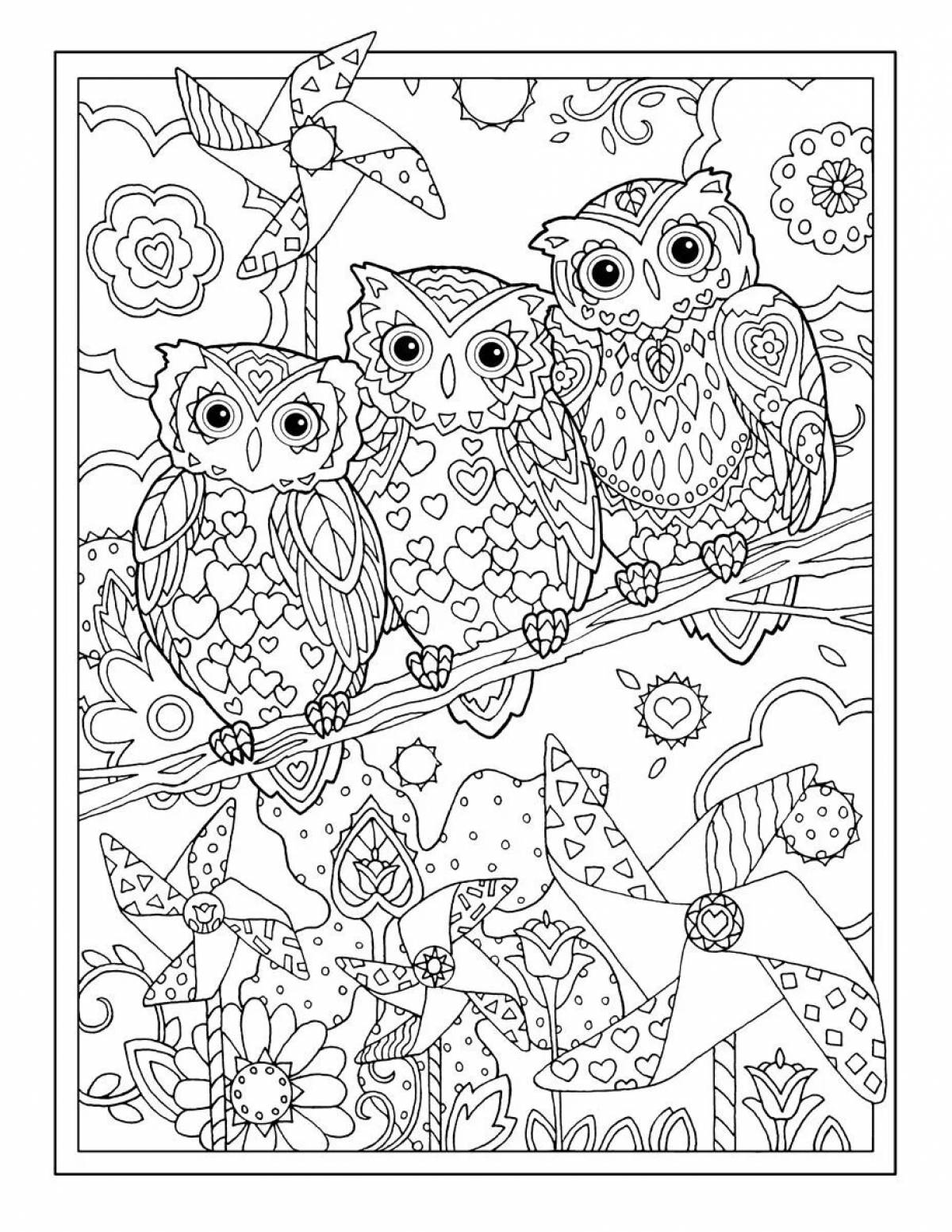 Coloring book funny antistress owls